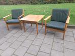 retro  fauteuils   plus tafel getama  hans  j wegner, Huis en Inrichting, Fauteuils, Ophalen, Gebruikt, 75 tot 100 cm, Hout
