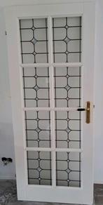 Houten binnendeur met glas in lood effect 200 x 83 cm, Ophalen, 80 tot 100 cm, Binnendeur, Zo goed als nieuw