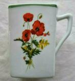 Limoges France vierkante beker mok rode papaver, Antiek en Kunst, Antiek | Servies los, Ophalen of Verzenden