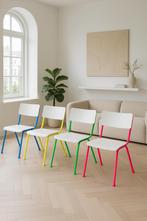 4 Vintage Schoolstoelen – Retro & Kleurrijk Design, Huis en Inrichting, Stoelen, Ophalen, Gebruikt, Overige kleuren, Hip Vintage Retro