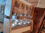 Bamboo kruidenrekje met 8 potjes glas, 2 voor 5, Ophalen, Gebruikt