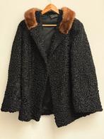 Vintage cape jas – zwart wol met chinchilla kraag – maat M, Ophalen of Verzenden, Gedragen, Maat 38/40 (M), Zwart