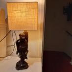 Schemerlamp met aziatisch houtsnijwerk als voet, Ophalen of Verzenden