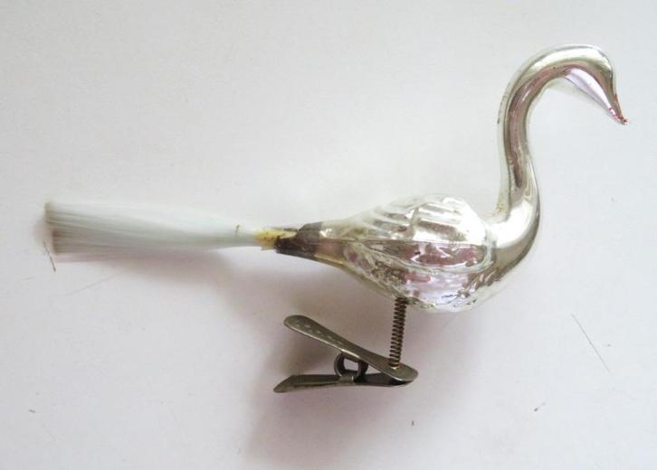 Oude Kerstbal: Vogel 26 op knijper: Grote Zwaan, zilver, Diversen, Kerst, Ophalen of Verzenden