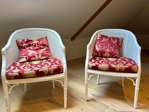 4 Rotan eetkamerstoelen/ Giorgetti fauteuils, Huis en Inrichting, Fauteuils, Gebruikt, Hout, Riet of Rotan, 50 tot 75 cm, 75 tot 100 cm