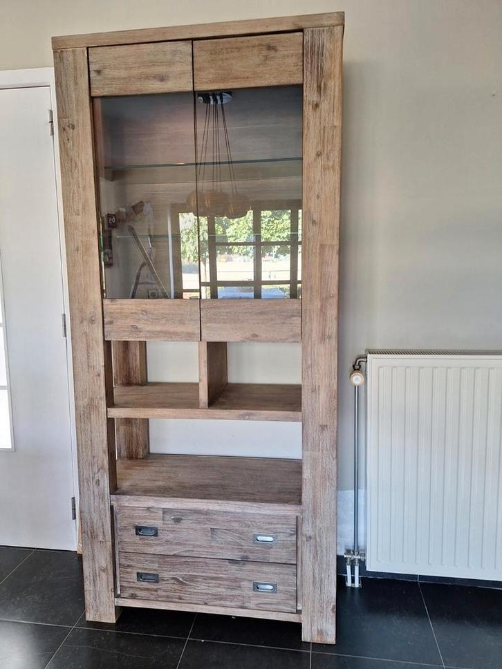 Henders & Hazel Vitrinekast Acaciahout, Huis en Inrichting, Kasten | Vitrinekasten, Zo goed als nieuw, 200 cm of meer, 50 tot 100 cm