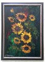 Expressief - Zonnebloemen ca.1960 - J.D. Daniëls ?, Antiek en Kunst, Kunst | Schilderijen | Klassiek, Ophalen of Verzenden