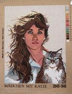 Cado opruiming voorbedrukt borduurstramien dame met poes, Ophalen of Verzenden, Nieuw, Handborduren, Onderdeel of Toebehoren