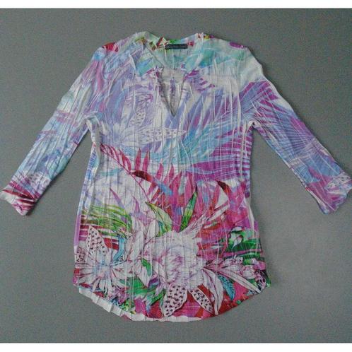 Cassis S/36 tuniek top wrinkle 3/4 mouw wit roze mintblauw, Kleding | Dames, Blouses en Tunieken, Zo goed als nieuw, Maat 36 (S)