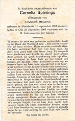 Spierings Cornelia 1893 Nistelrode 1965 Oss, Ophalen of Verzenden, Bidprentje