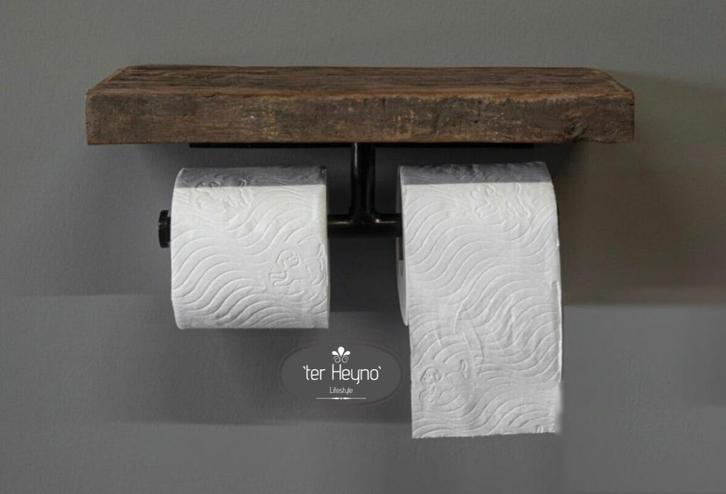 Oud houten toiletrol houder dubbel hout toilet stoer sober, Huis en Inrichting, Woonaccessoires | Overige, Nieuw, Verzenden