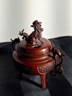 Bronzen wierookvat met foo dog., Antiek en Kunst, Ophalen of Verzenden, Brons