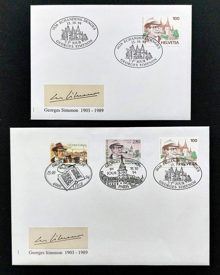Georges Simenon 1903–1989 – Set van 2 FDC’s 1994, Postzegels en Munten, Postzegels | Eerstedagenveloppen, Onbeschreven, Europa