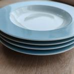 4 Soepborden V&D, wit met blauwe rand, Huis en Inrichting, Keuken | Servies, Gebruikt, Ophalen of Verzenden, Bord(en), Effen