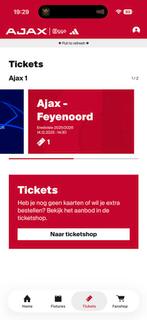 1 kaart AJAX - Feyenoord beschikbaar, Tickets en Kaartjes, Eén persoon, September