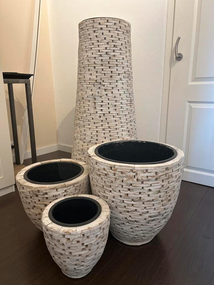 Set van 4 Design Bloempotten met Binnenpotten, Tuin en Terras, Bloempotten, Zo goed als nieuw, Overige materialen, Binnen, 70 cm of meer