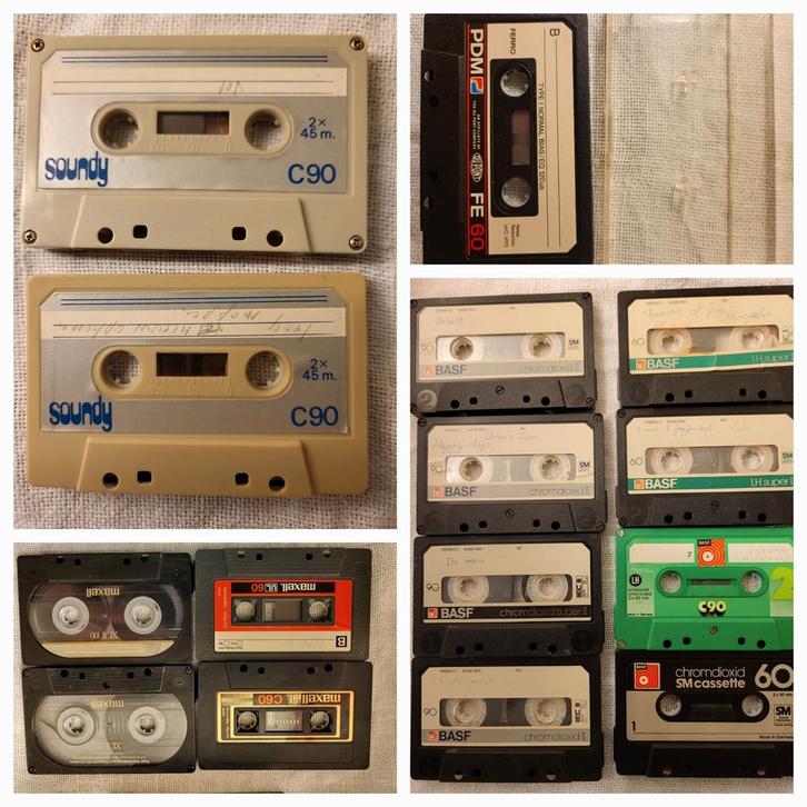 21 Cassettebandjes Sony, BASF, PDM, Maxell, Soundy, Cd's en Dvd's, Cassettebandjes, Gebruikt, Onbespeeld, 2 t/m 25 bandjes, Met bewaardoos, rek of koffer