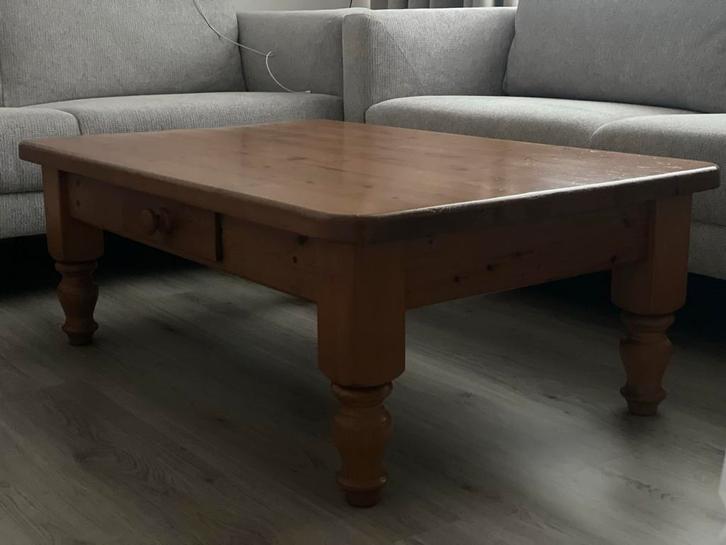Grenen salontafel met lade, Huis en Inrichting, Tafels | Salontafels, Gebruikt, Minder dan 50 cm, 50 tot 100 cm, 100 tot 150 cm