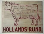 Houten bord/Hollands Rund/brocante/antiek/slager/vlees, Huis en Inrichting, Woonaccessoires | Schilderijen, Tekeningen en Foto's