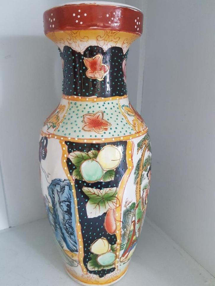 Antiek Chinese Canton Vaas, bladgoud, gesigneerd., Antiek en Kunst, Antiek | Vazen, Ophalen of Verzenden