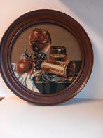 Vintage Geborduurd Stilleven Schilderij met Eiken Lijst, Ophalen, Gebruikt