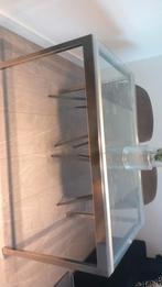 Glazen eettafel met metalen frame, Huis en Inrichting, Ophalen of Verzenden, Zo goed als nieuw, Rechthoekig, 50 tot 100 cm