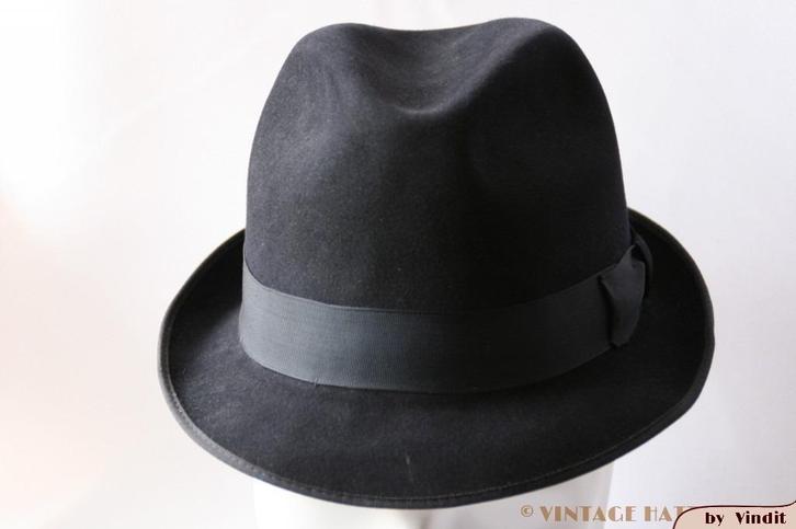 Vintage Gleufhoed Resistol donker blauw 55 = S tot XS, Kleding | Heren, Hoeden en Petten, Gedragen, Hoed, 57 cm (M, 7⅛ inch) of minder