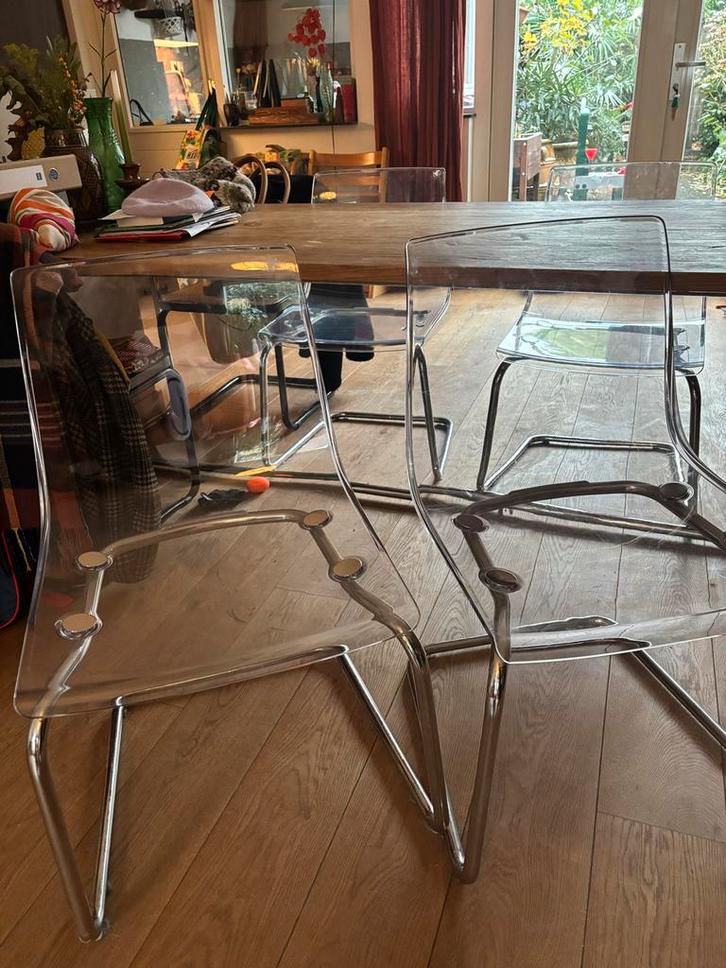 Ikea Tobias Stoelen - Transparant, Huis en Inrichting, Stoelen, Gebruikt, Vier, Kunststof, Overige kleuren, Ophalen