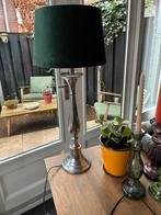 Mooie zilverkleurige lamp met donkergroene kap, Ophalen, Zo goed als nieuw, Metaal, 50 tot 75 cm