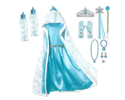 Prinsessenjurk met cape -Frozen Elsa jurk+accessoires 92/152, Kinderen en Baby's, Carnavalskleding en Verkleedspullen, Nieuw, Meisje