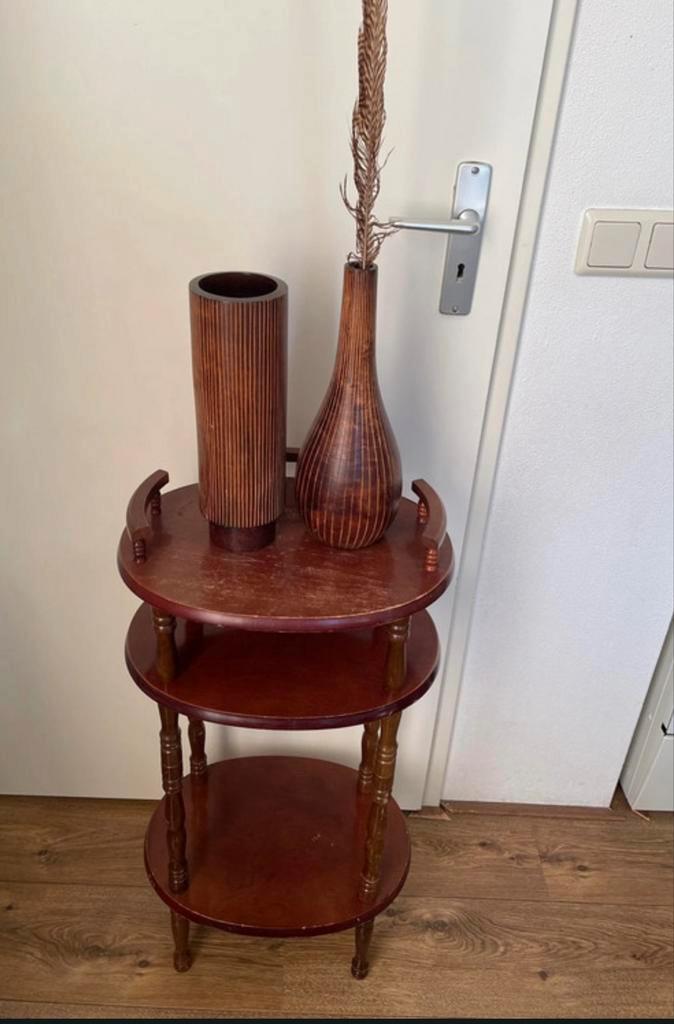 Vintage Houten Bijzettafel, Huis en Inrichting, Tafels | Bijzettafels, Gebruikt, Ovaal, 45 tot 60 cm, Minder dan 55 cm, Hout, Ophalen of Verzenden