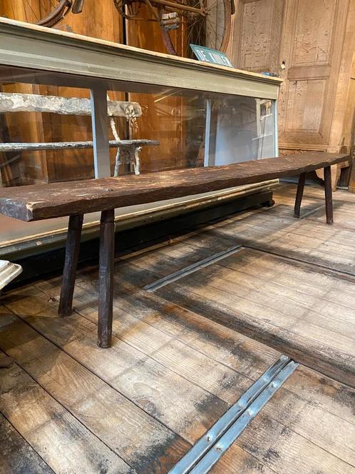 Stoer landelijke houten bank eettafelbank sidetable, Antiek en Kunst, Curiosa en Brocante, Ophalen