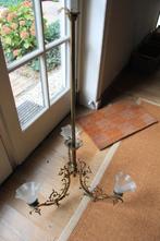 kroonluchter van messing met glazen kapjes, Huis en Inrichting, Ophalen, Gebruikt, Glas, 19e eeuw