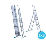 ladder driedelig recht 3x8, Doe-het-zelf en Verbouw, Ladders en Trappen, Ophalen of Verzenden, Zo goed als nieuw, Ladder, Opvouwbaar of Inschuifbaar