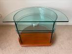 Draaibare glazen tafel op wielen, Huis en Inrichting, Tafels | Sidetables, Ophalen, Zo goed als nieuw, 25 tot 50 cm, Rechthoekig