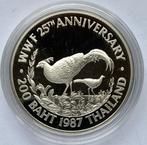 Thailand 200 Baht 1987 Proof zilver WWF, Zilver, Ophalen of Verzenden