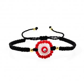 Handgemaakt Zwarte Macramé Armband - Rood Turks Oog beschikbaar voor biedingen
