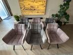 6 x mooie velvet eetkamer stoel! 3 x grijs & 3 x licht roze., Huis en Inrichting, Stoelen, Ophalen, Velvet, Zo goed als nieuw