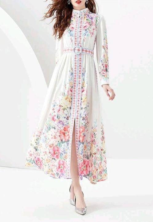 Maxi jurk lange mouwen wit, Kleding | Dames, Jurken, Zo goed als nieuw, Maat 36 (S), Wit, Onder de knie, Ophalen of Verzenden
