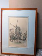 Oude Korenmolen Ingelijste Prent, Antiek en Kunst, Ophalen of Verzenden