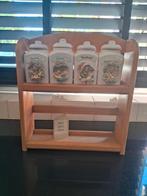 4 schatige kruiden potjes met rekje, Huis en Inrichting, Keuken | Potten en Pannen, Ophalen, Zo goed als nieuw, Glas, Pot, Bus of Blik