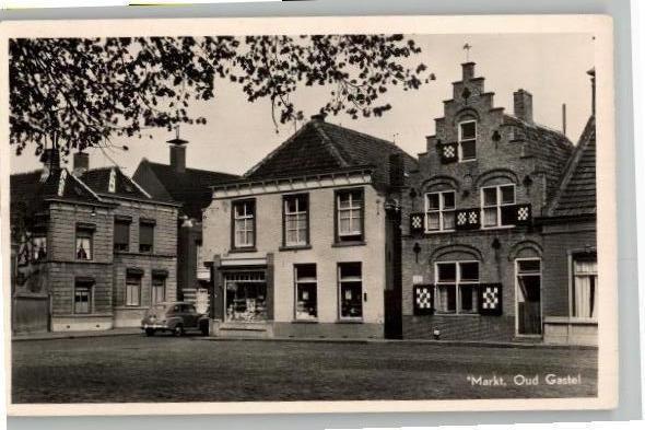 Oud Gastel Markt zegel +st jaren 50 uitg Piet Akkermans, Verzamelen, Ansichtkaarten | Nederland, Gelopen, Noord-Brabant, 1940 tot 1960