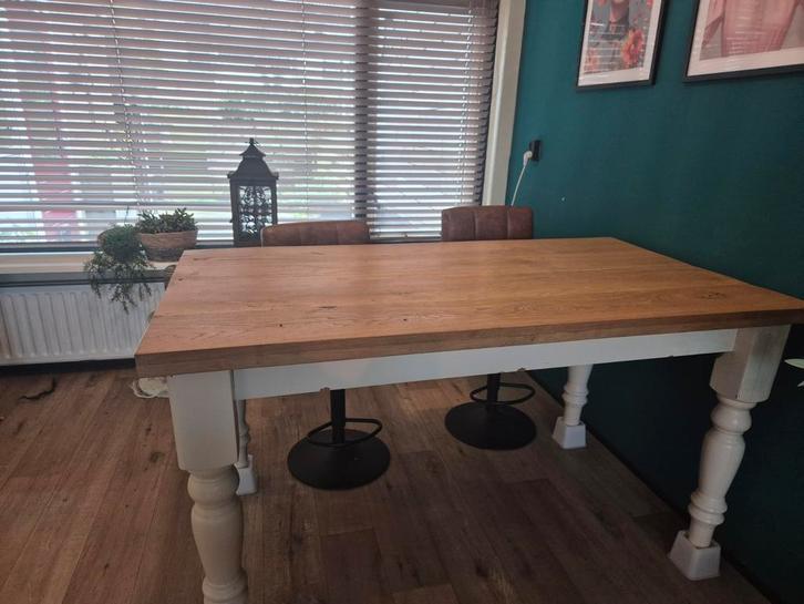 Houten eettafel met witte poten - 164x90 cm, Huis en Inrichting, Tafels | Eettafels, Gebruikt, 50 tot 100 cm, 150 tot 200 cm, Rechthoekig