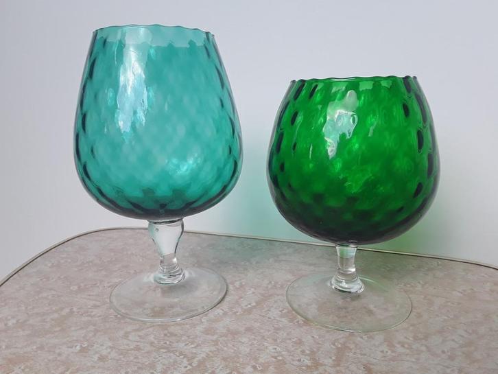Prachtige Empoli Italië bokalen, 18cm, 21,5cm, groen, Antiek en Kunst, Antiek | Glas en Kristal, Ophalen of Verzenden