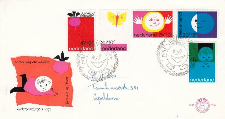 Eerstedagenvelop-1971- E114 - Kinderzegels, Postzegels en Munten, Postzegels | Eerstedagenveloppen, Beschreven, Nederland, Verzenden