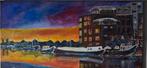 Haven bij zonsondergang - Impressionistisch schilderij, Ophalen of Verzenden