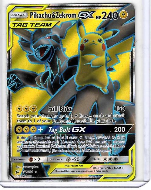 Pokemon - Pikachu & Zekrom GX 162/181 Team Up ENG, Hobby en Vrije tijd, Verzamelkaartspellen | Pokémon, Gebruikt, Losse kaart