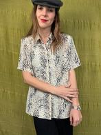 Vintage blouse, maat 40/L - zwart & blauwe print - 90's, Maat 38/40 (M), Beige, Ophalen of Verzenden, Gedragen