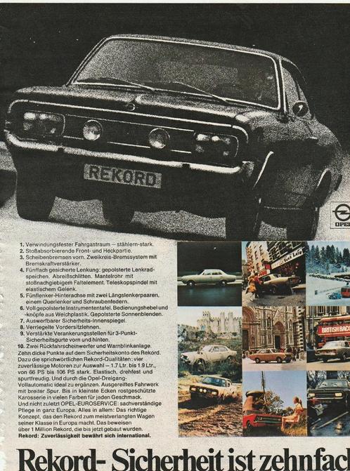 Retro reclame 1971 Opel Rekord auto tienmaal keer zekerheid, Verzamelen, Retro, Overige typen, Verzenden