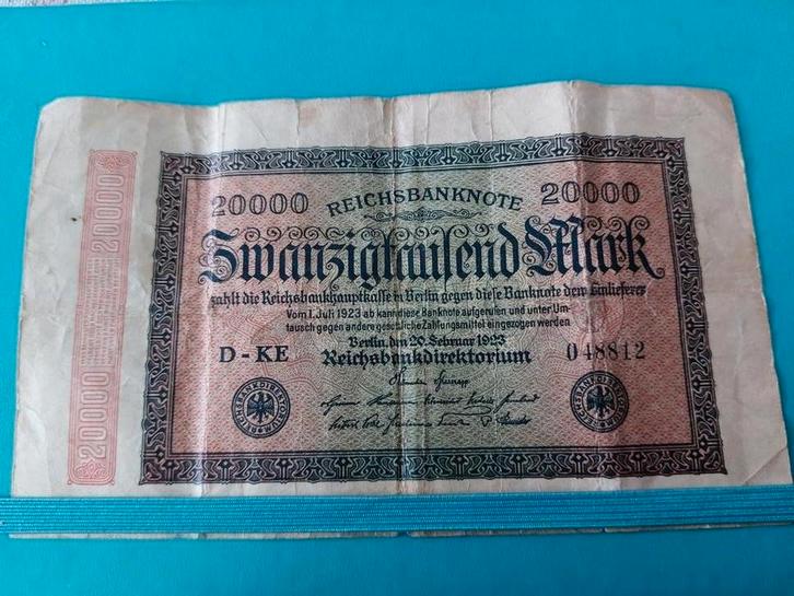 20000 Mark briefgeld uit 1923 - Duitsland, Postzegels en Munten, Bankbiljetten | Europa | Niet-Eurobiljetten, Los biljet, Duitsland